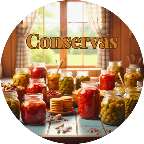 Conservas gourmet Casa Magnani em potes de vidro sobre balcão.